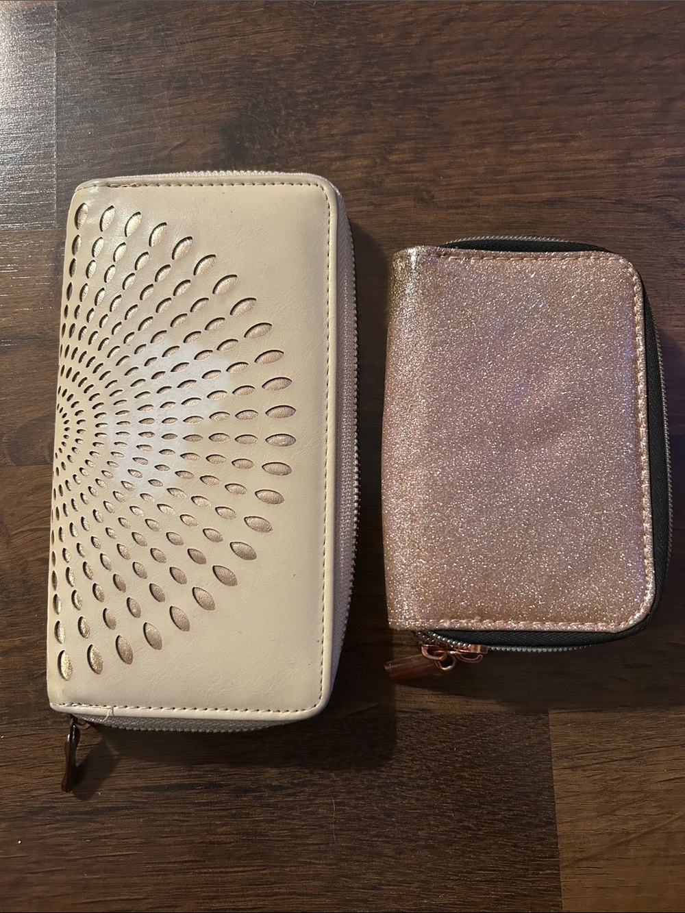 Cream Laser-Cut Zip Wallet & Rose Gold Glitter Card Case